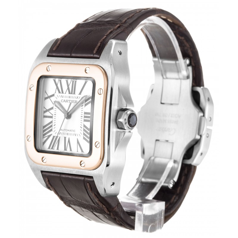 UK Steel & Rose Gold Cartier Santos 100 W20107X7-33 MM